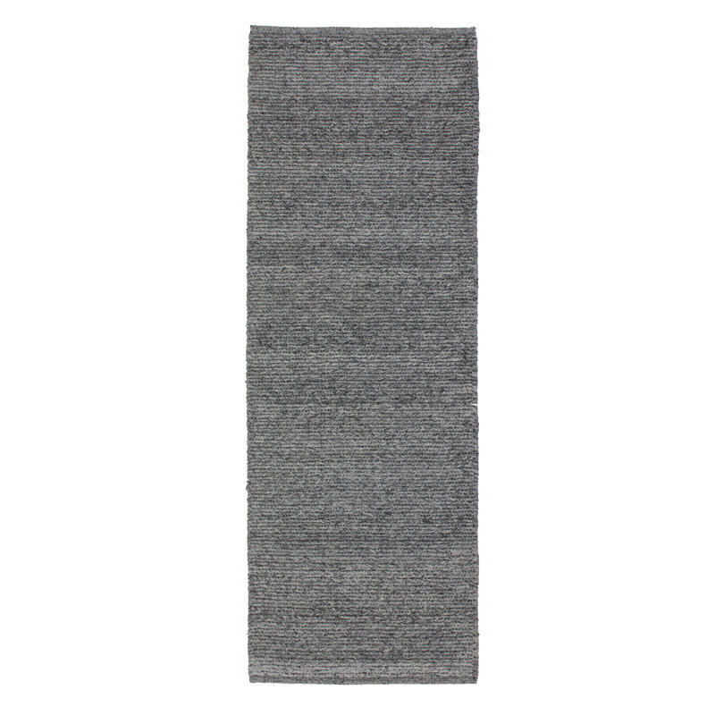 Tapis gris foncé tissé à la main, Tapis de couloir 2 pi 6 po x 12 pi