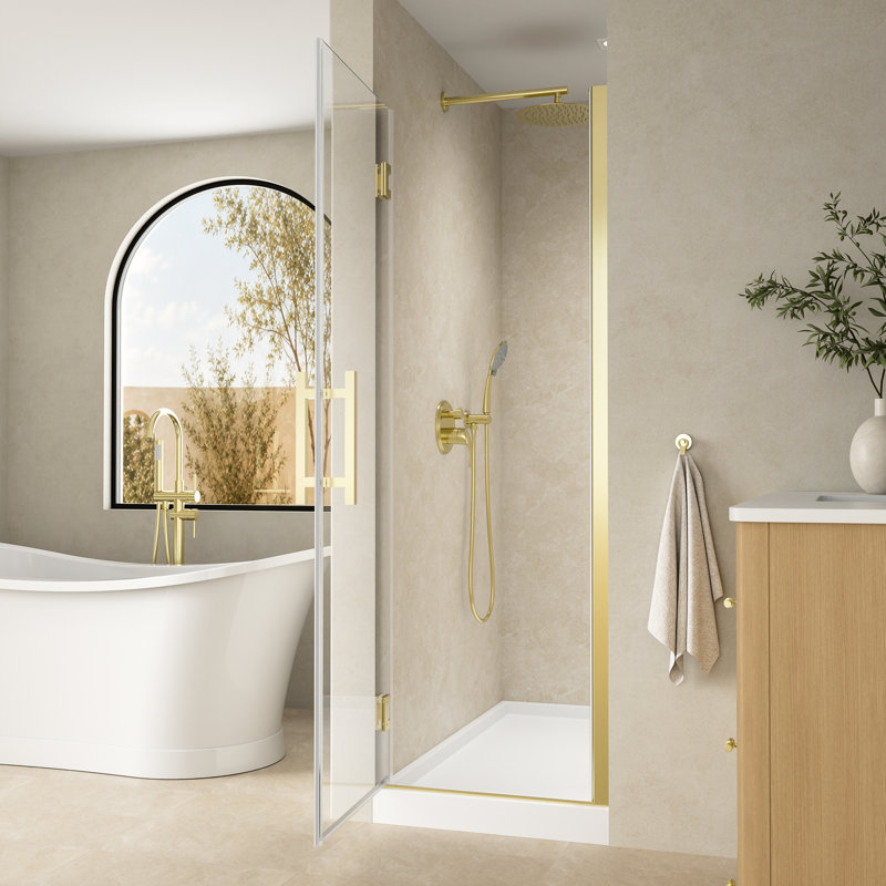 24-25 in.W x 72 in.H Hinged Frameless Shower Door with SGCC certified Tempered Glass,Brushed Gold, Brushed Gold