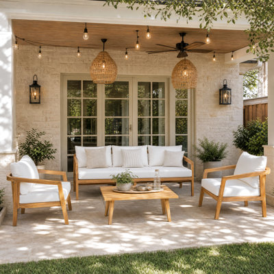Airwyn Outdoor 5-Person Acacia Wood Conversation Set With Cushions