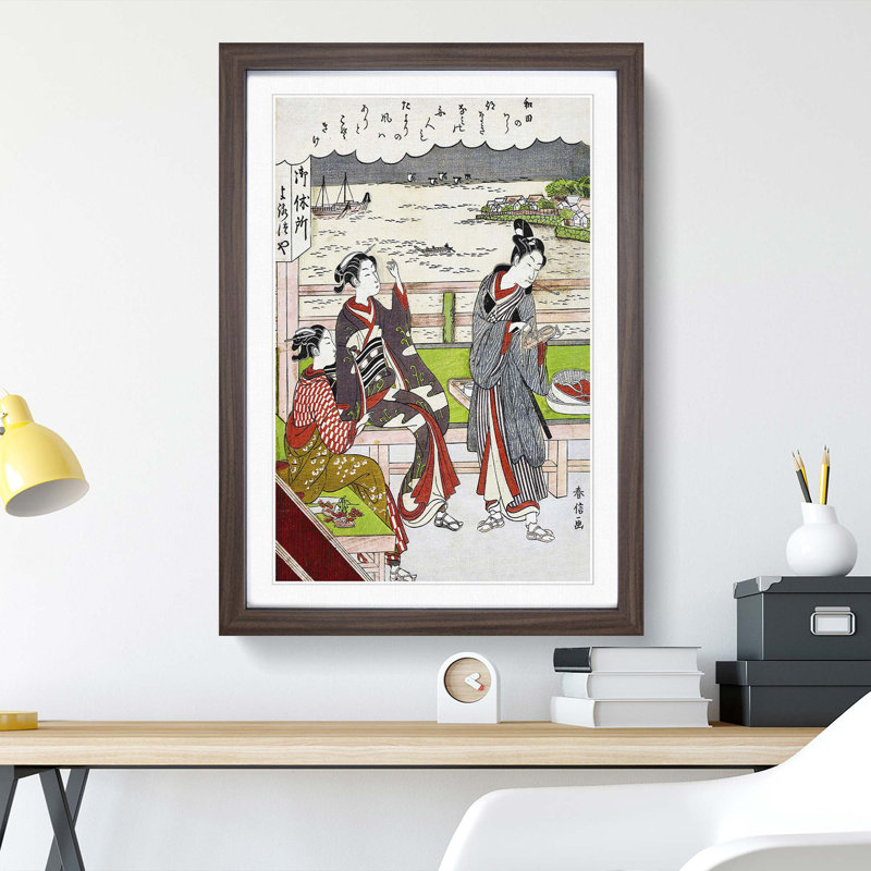 Two Women at a Teahouse by Harunobu Suzuki - Picture Frame Painting Print, 36cm H x 27cm W x 2cm D, Walnut Framed