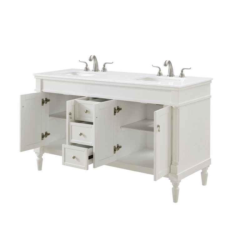Ensemble de meuble-lavabo double 60 po Lexington, Blanc antique, Blanc Ivoire