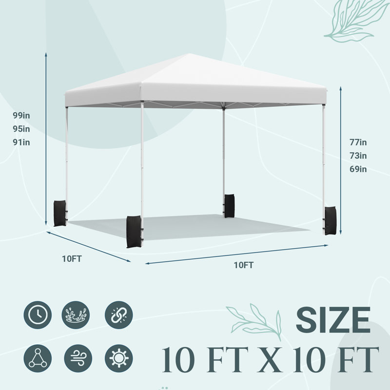 10' X 10' Pop Up Canopy Tent, Easy Outdoor Sun Shade, Portable Shelter Gazebo For Events, White, White