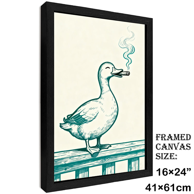Reproduction d'art encadré noir avec canards rétro fumant confortablement, H 25 po x l 17 po