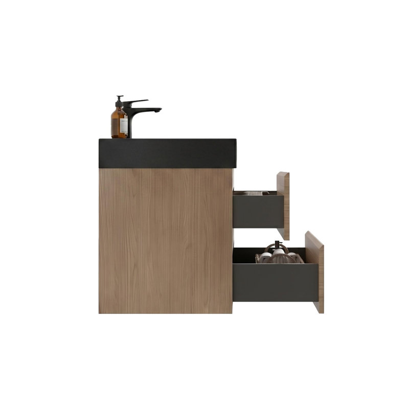 Meuble-lavabo mural 30 po avec lavabo et 2 tiroirs, 30, Noir