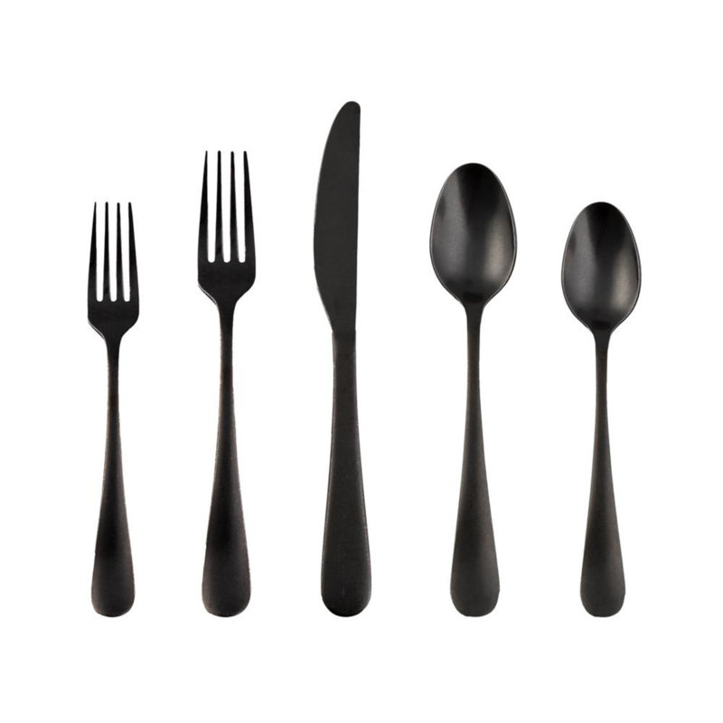 Cambridge Silversmiths Rhiannon Black Satin 20-Piece Flatware Set, Black