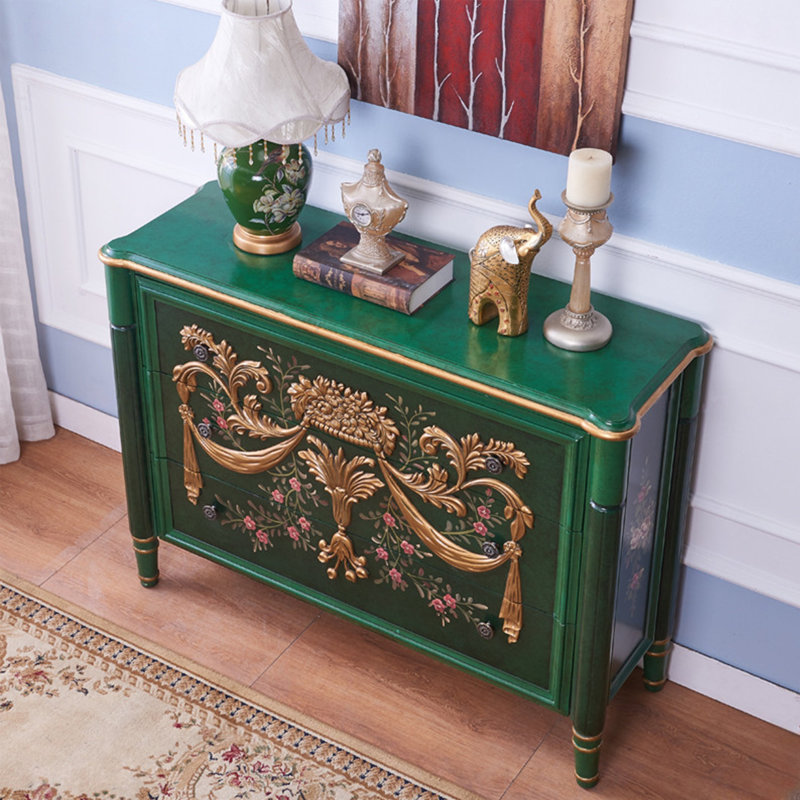 Armoire d'entrée peinte de style européen, Or/vert