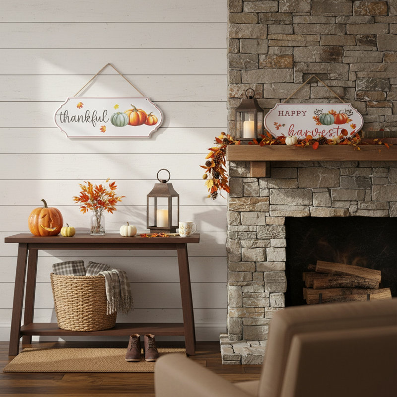 Plaque murale embossée en métal Happy Harvest / Thankful Assorted - ensemble de 2