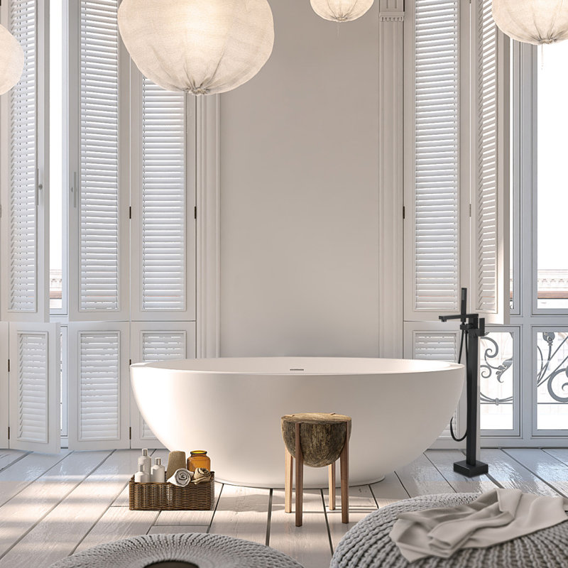 Robinet de baignoire sur pied à poignée simple avec douchette sur pied, Noir mat
