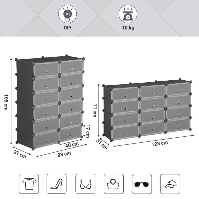 12 Pair Shoe Storage Box, Black