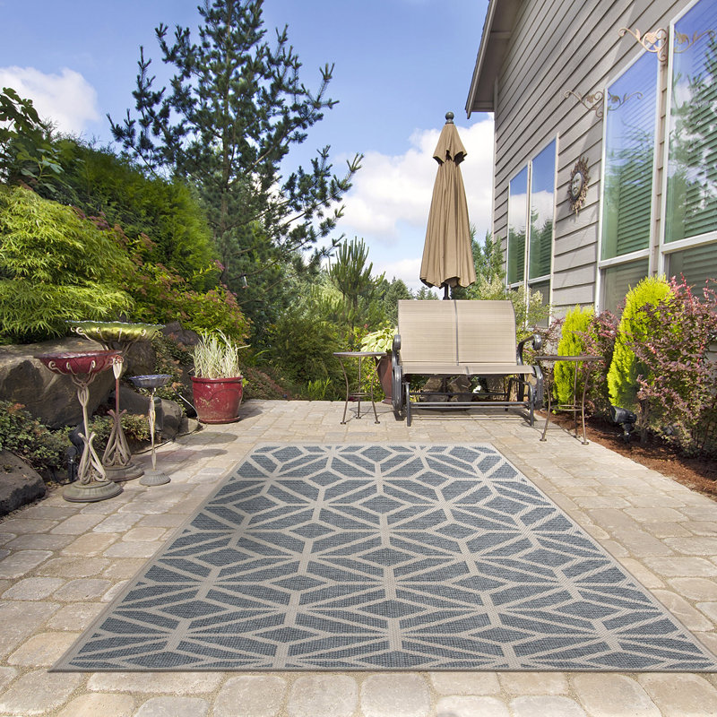 Tapis d'intérieur / extérieur bleu / gris / ivoire Pissouri, Rectangle 4' x 6'