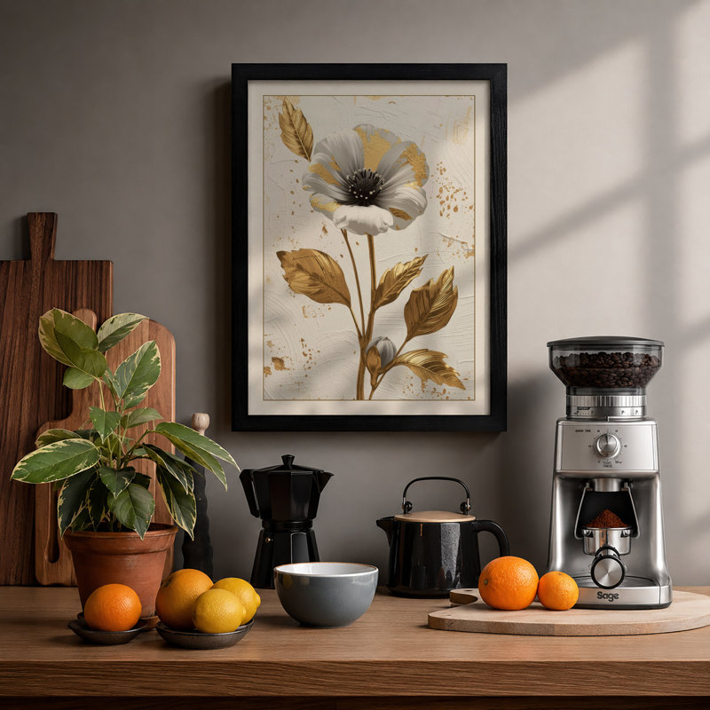 Gilded Bloom Botanical - Print, A2 - 59.4 x 42.0 cm, Black
