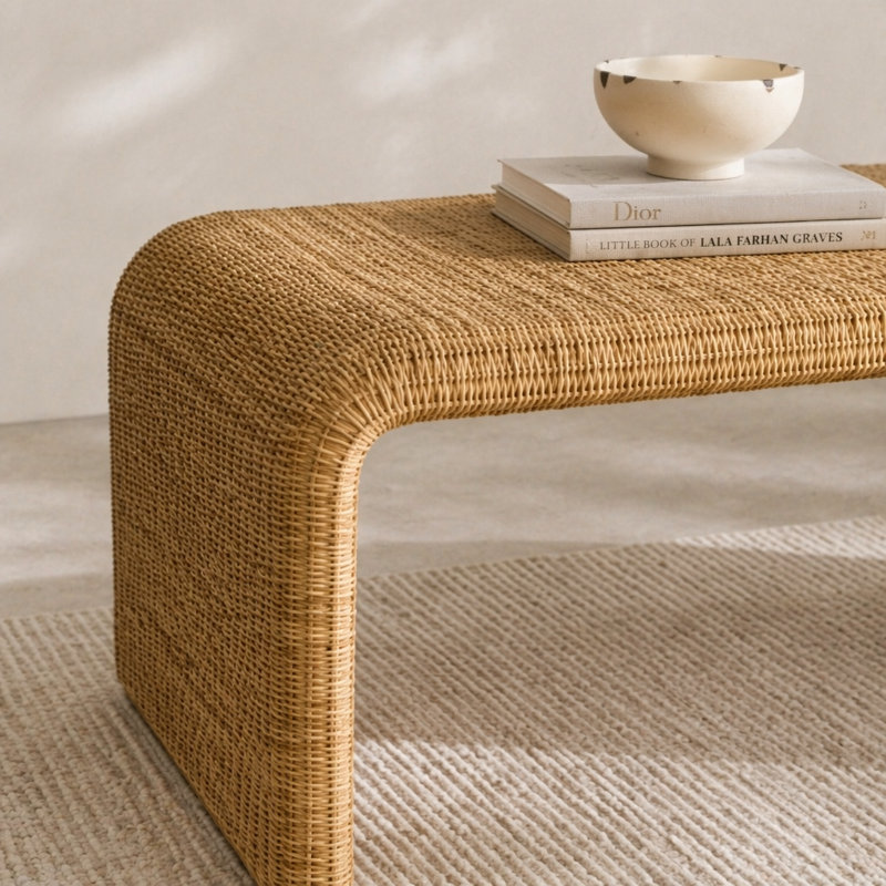 Table basse carrée en rotin tissé, naturel, 18" H x 36" W x 36" D