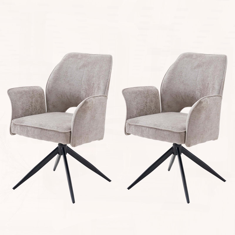 Chaise de salle à manger pivotante en tissu avec fonction rotative et accoudoirs amovibles, ensemble de 2, Gris