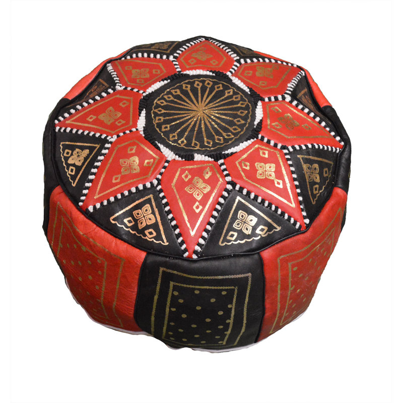 Bagley Leather Ottoman, Black/Red Genuine Leather