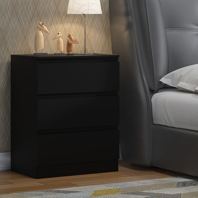 Carlton 3 Drawer Chest Of Drawers: 60cm Wide. Matt Finish. Scratch Resistant. Handleless Design., Matte Black