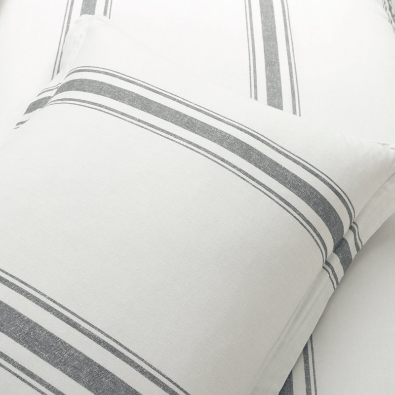Gilroy Farmhouse / Country Cotton Striped Quilt, King Quilt + 2 Shams, Dark Gray