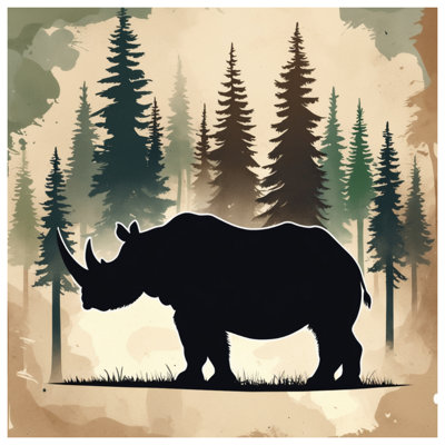 Silhouette Rhinoceros Forest Shower Curtains Extra Long