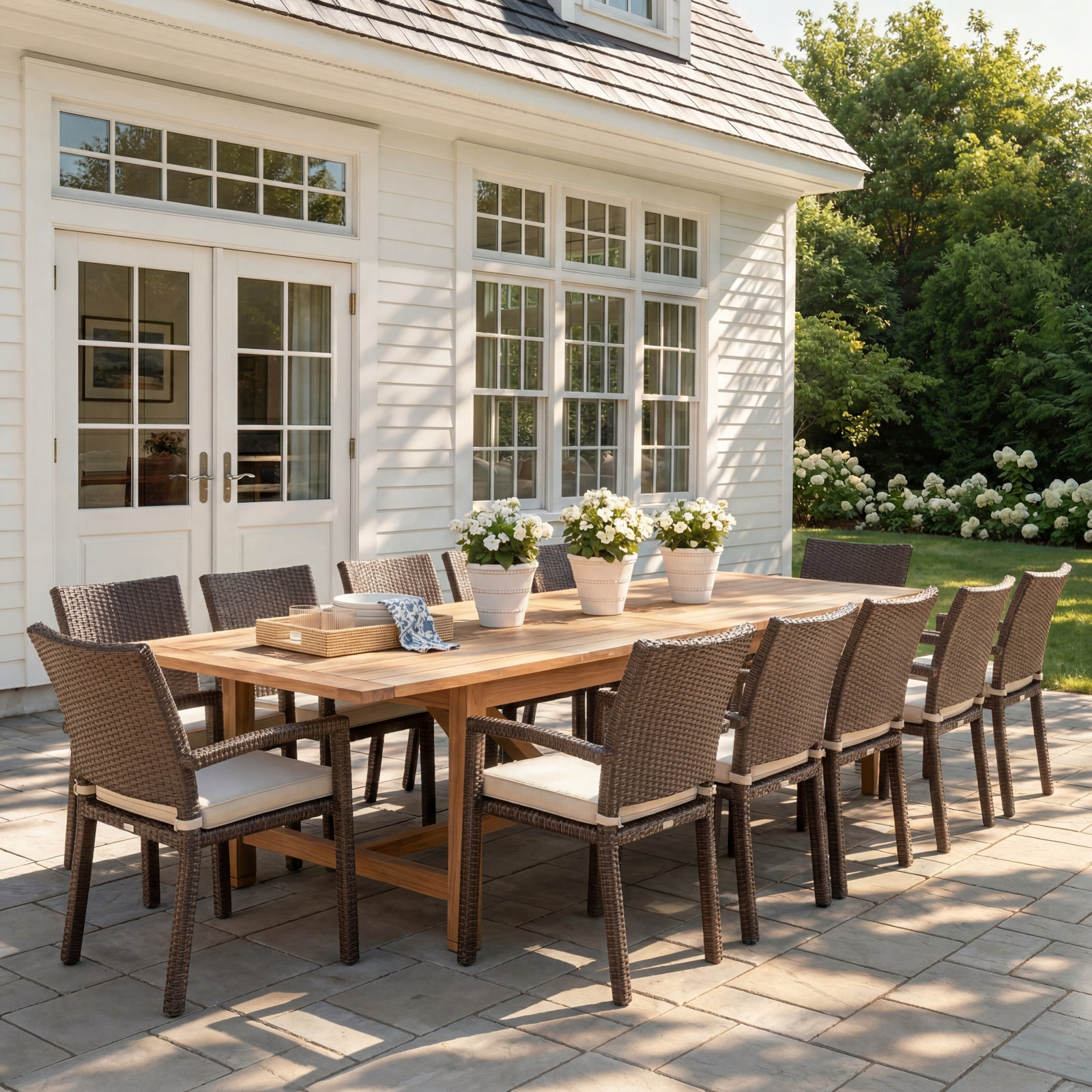 Alyisa 42" Eucalyptus Patio Dining Set, Light Teak Finish
