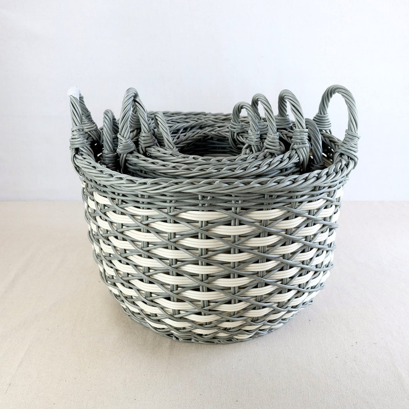 Ensemble de 3 paniers à linge empilables en osier tissé à la main avec poignées