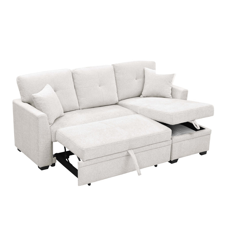 Canapé-lit modulaire réversible moderne avec méridienne de rangement droite, Beige, H 34 po x l 76,5 po x P 50 po