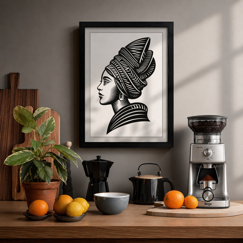 Profile In Black Line Art Deco - Print, Black, A4 - 29.7 x 21.0 cm