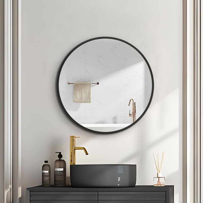 Armoire à pharmacie murale en métal avec miroir, H 24 po x l 24 po x P 4,9 po, Noir, noir, noir, noir