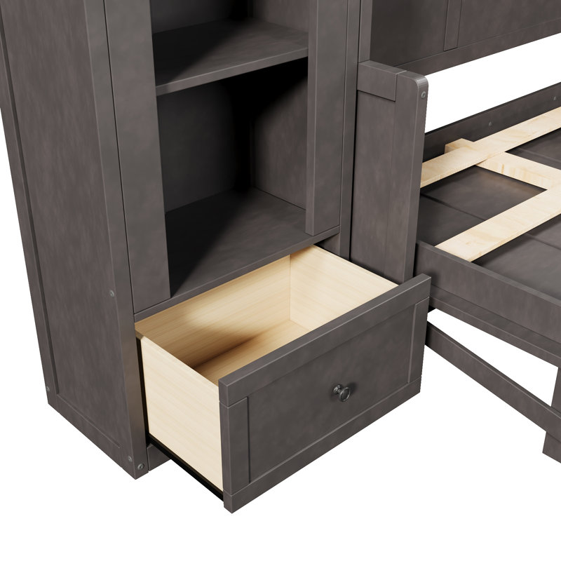 Murphy Bed With Drawers And Led, Gray