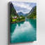 Toile, "Vue panoramique d'un fjords norvégien serein" avec art mural, rivière turquoise qui reflète le ciel nuageux encadré d'une toile-852060723