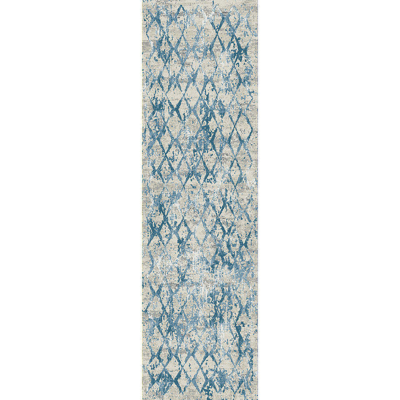 Tapis ivoire / bleu Alverez, Tapis de couloir 2 pi 2 po x 7 pi 7 po