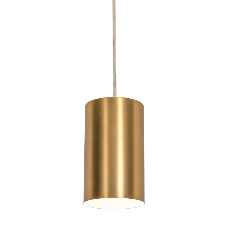 Luminaire suspendu cylindrique à 1 lumière Raihan, Laiton satiné, Laiton satiné