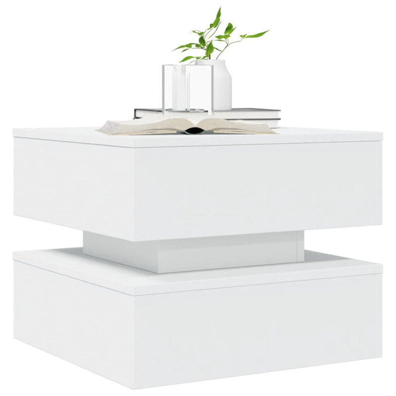 Coffee Table With LED Lights 19.7"X19.7"X15.7", White