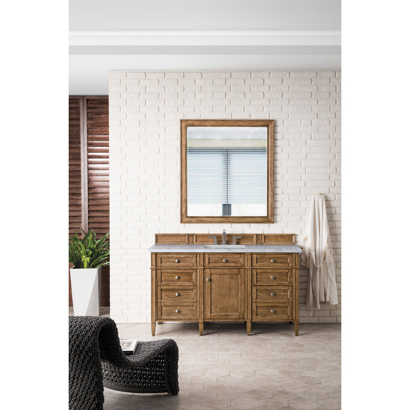Brittany 60'' W Single Vanity, Carrara White, Saddle Brown, 8" Widespread