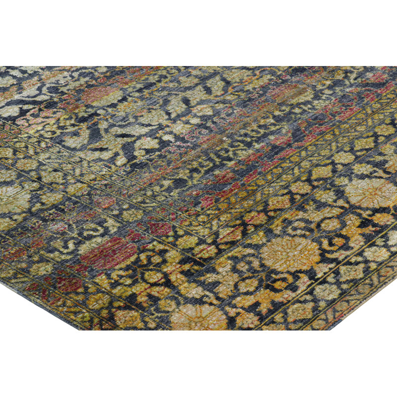 Rug & Kilim’S Oversized Samarkand Style Rug In Navy Blue With Floral Patterns