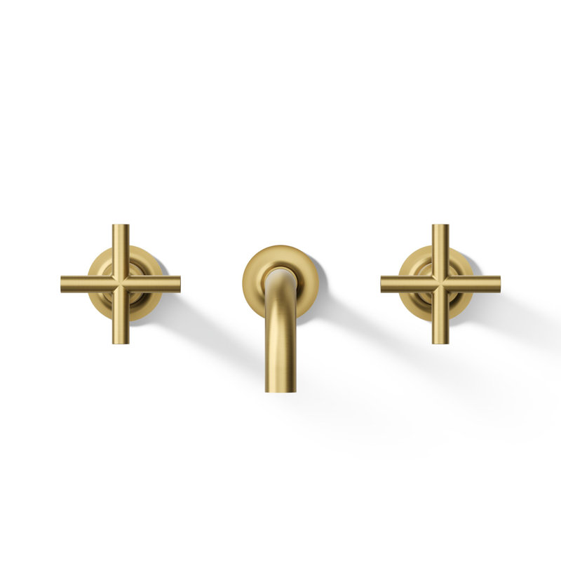 Purist® Wall Mounted Bathroom Faucet, Vibrant Brushed Moderne Brass, Cross Handle