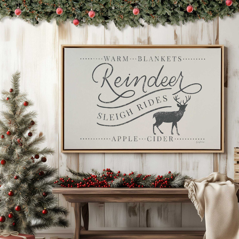 Reindeer Sleigh Rides Print, 12.75" H x 18.75" W x 1.75" D, Black Framed