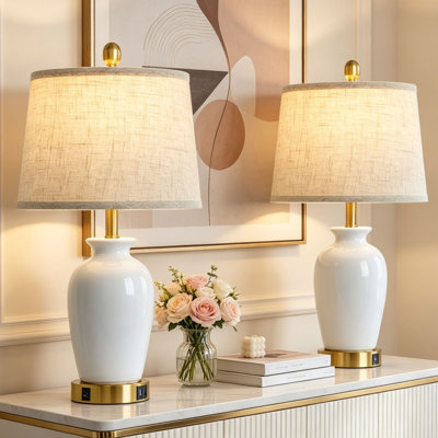 Ensemble de lampes de table modernes en céramique 23 po avec deux ports USB et ampoules