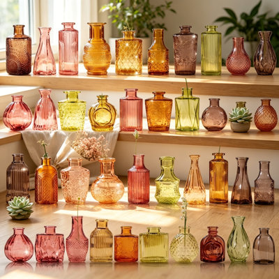 Ensemble de 40 vases en verre coloré, petits vases rétro colorés pour centres de table, vases en verre mignons en vrac, vases à fleurs décoratifs pour la décoration de table de mariage