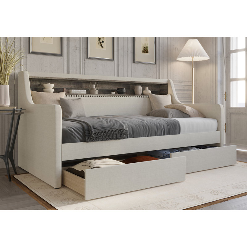 Amylah Upholstered Storage Daybed, Gray