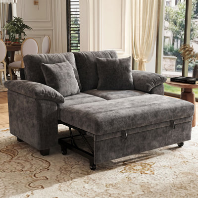 Acker 61” Convertible Loveseat Sofa Bed with Hidden Storage & Ergonomic Padded Armrests