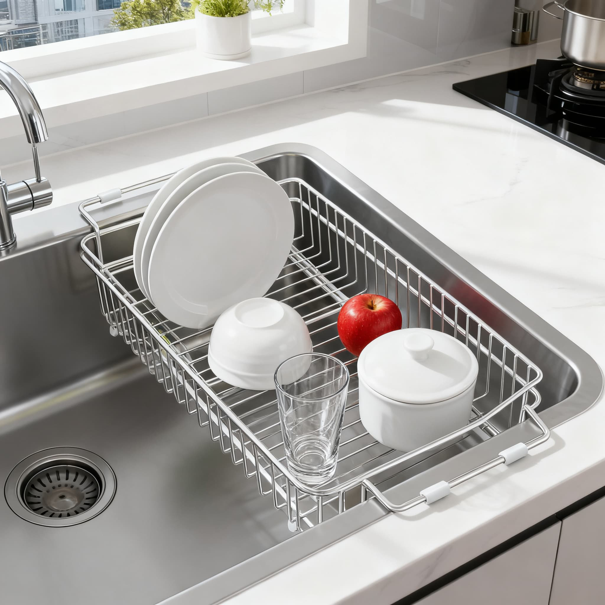 BY Family Expandable Over-The-Sink Dish Drying Rack With Utensil Holder ...