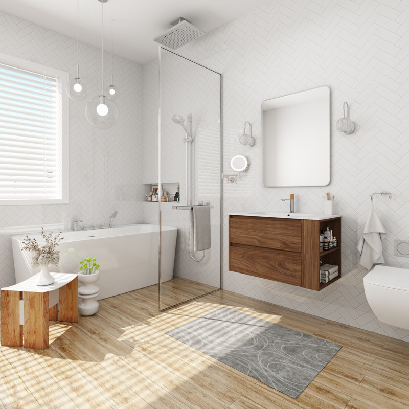Meuble-lavabo mural 30 po avec lavabo en gel, Chêne brun