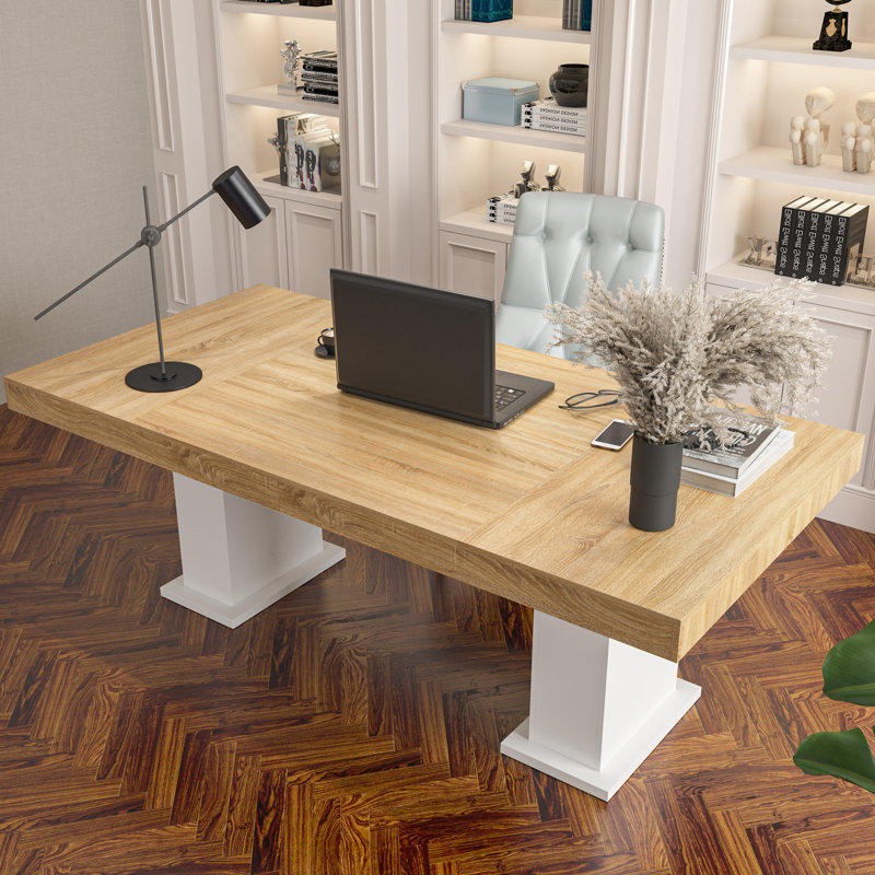 Barby 78.7'' W Rectangle Computer Desk - Rustic Elegance Meets Modern Productivity