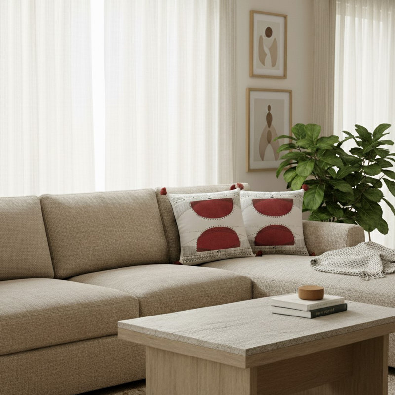 Ensemble de 2 coussins décoratifs en coton rouge / blanc, Housse de coussin seulement - sans coussin