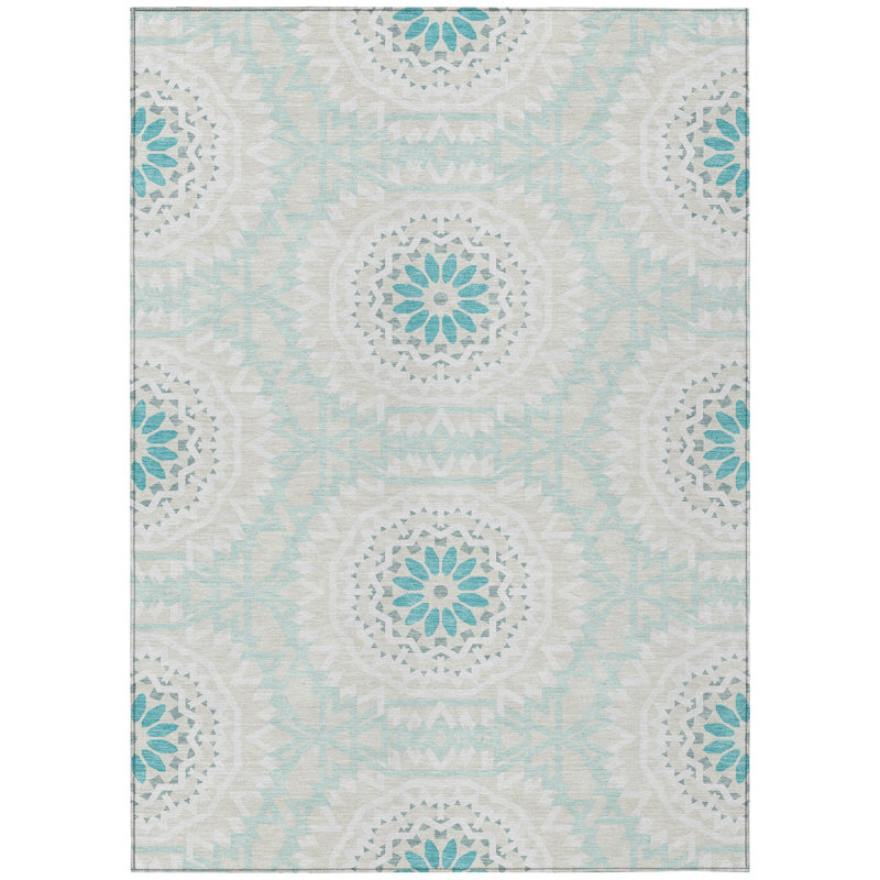 Tapis intérieur / extérieur en polyester tissé à la machine Kayala, Rectangle 9 pi x 12 pi