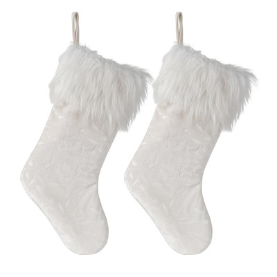 S/2 21" White Stocking With Fur Cuff