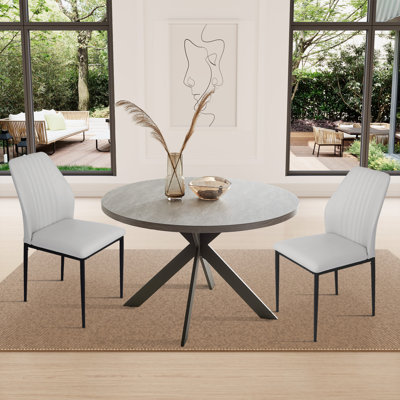 Cappelletti 46'' Round Dining Table Set, Modern Kitchen Table Set with Chairs, Steel Legs