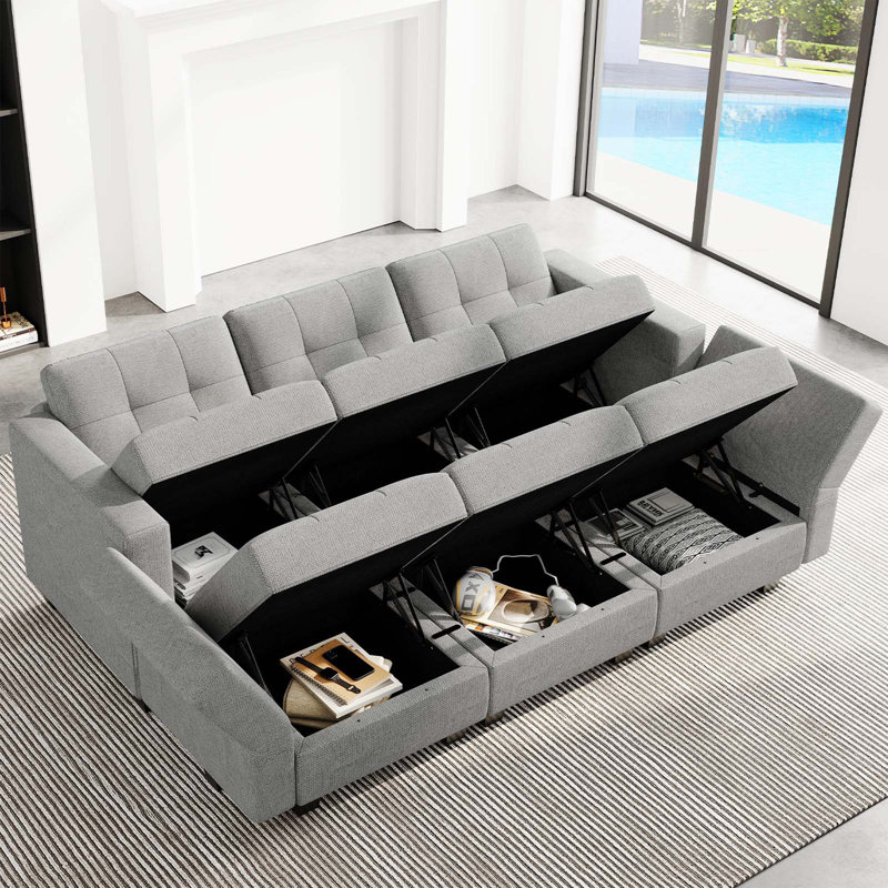 Canapé modulaire rembourré 7 pièces Soneson, Lin gris foncé