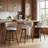Modern Beige Upholstered Bar Stool With Woven Look Backrest & Fixed Black Metal Frame Stable Counter Height Stool For Kitchen Breakfast Bar Or Cafe, Set Of 3-1120969730-1110269502
