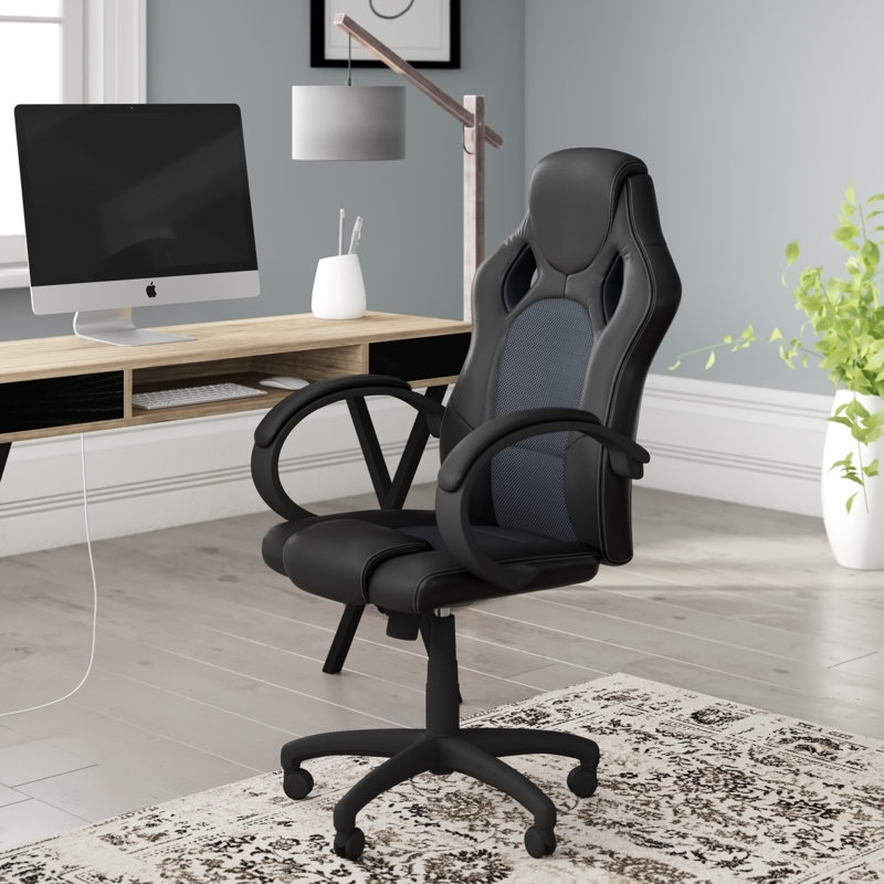 Symple Stuff Adjustable Ergonomic Faux Leather Swiveling PC & Racing Game Chair, Black/Grey