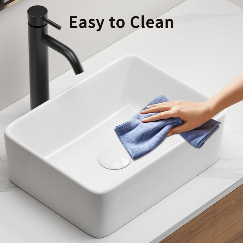 Elegant Rectangular Ceramic Sink Modern Design Above Counter For Stylish Bathrooms